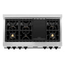 ZLINE Autograph Edition 48-Inch Porcelain Rangetop with 7 Gas Brass Burners in Stainless Steel and Matte Black Accents (RTZ-48-MB)