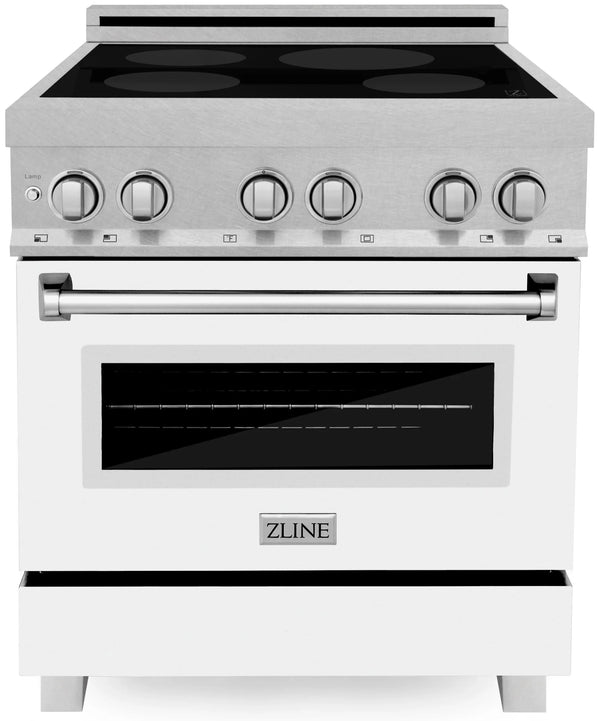 ZLINE 30-Inch 4.0 cu. ft. Induction Range with a 4 Element Stove and Electric Oven in DuraSnow Stainless Steel with White Matte Door (RAINDS-WM-30)