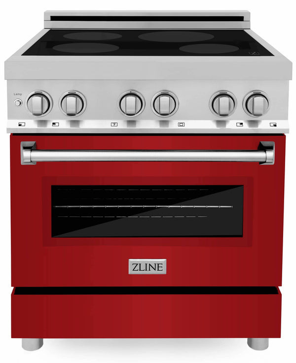 ZLINE 30-Inch 4.0 cu. ft. Induction Range with a 4 Element Stove and Electric Oven in Stainless Steel with Red Gloss Door (RAIND-RG-30)