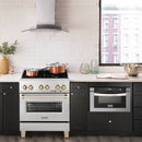 ZLINE Legacy Series Autograph Edition 30-inch Dual Fuel Range with Gas Stove and 4.0 Cu. Ft. Electric Oven in Fingerprint Resistant Satin Stainless Steel with Gold Accents (RASZ-SN-30-G)