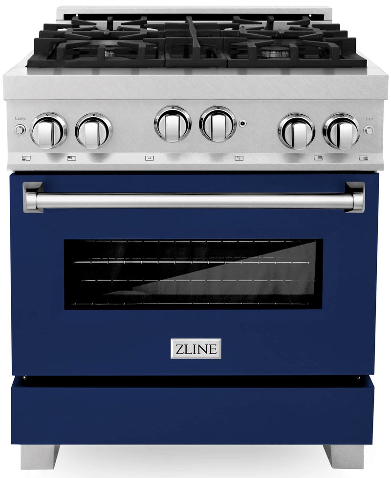 ZLINE 30-Inch Professional 4.0 Cu. Ft. 4 Gas On Gas Range In DuraSnow® Stainless Steel With Blue Gloss Door (RGS-BG-30)