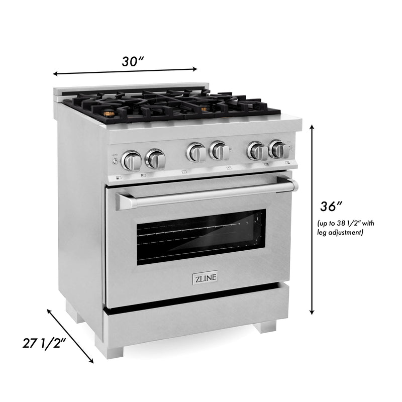 ZLINE 30-Inch Professional 4.0 Cu. Ft. 4 Gas On Gas Range In DuraSnow Stainless Steel With Brass Burners (RGS-SN-BR-30)