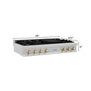 ZLINE Autograph Edition 48" Porcelain Rangetop with 7 Gas Burners in Satin Stainless Steel and Gold Accents (RTSZ-48-G)