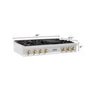 ZLINE Autograph Edition 48-Inch Porcelain Rangetop with 7 Gas Burners in Stainless Steel and Gold Accents (RTZ-48-G)