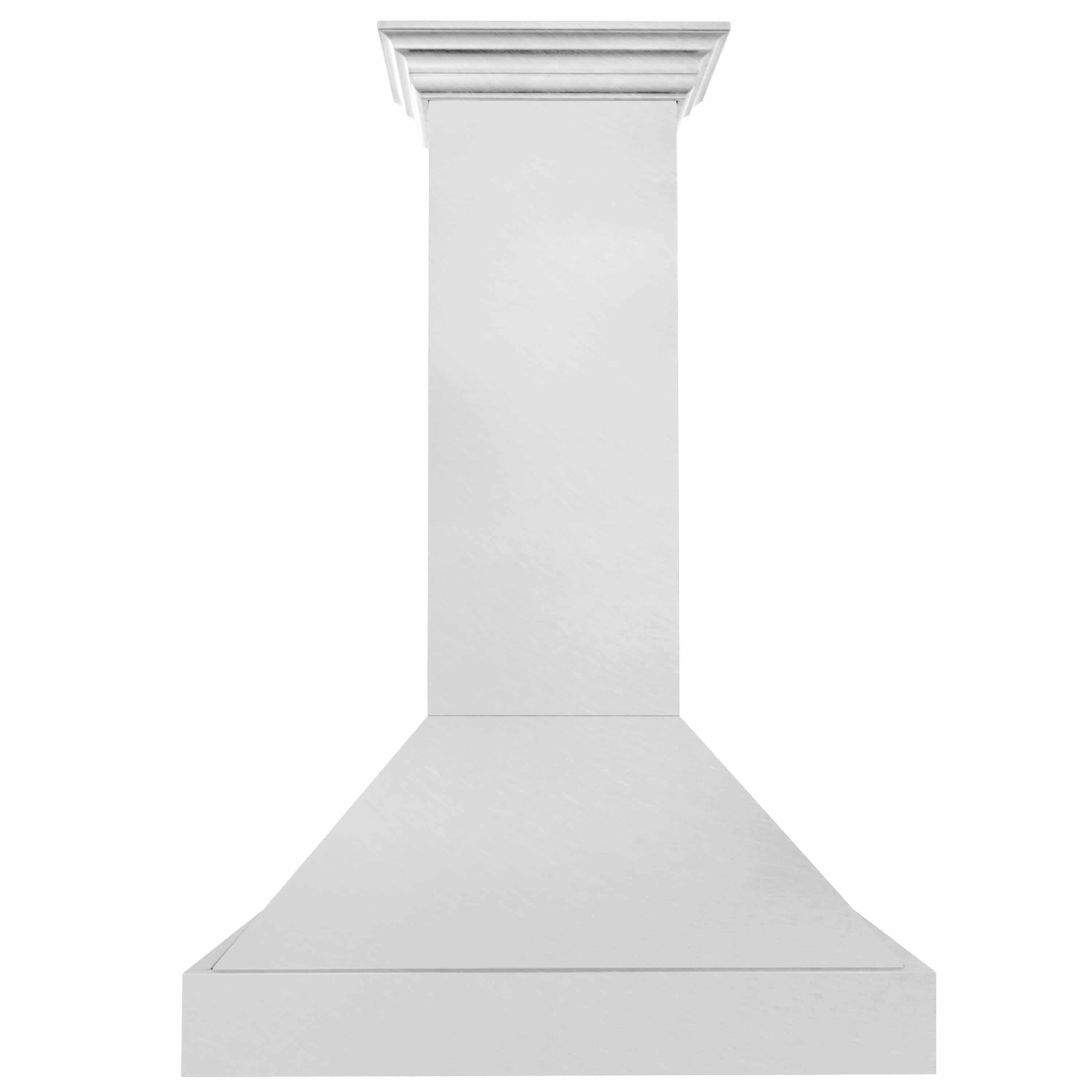Satin stainless steel wall-mount range hood, tall chimney body with flared top