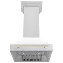 ZLINE 30-Inch Autograph Edition Wall Mount Range Hood in Satin Stainless Steel with White Matte Shell and Gold Handle (8654SNZ-WM30-G)