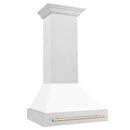 ZLINE 30-Inch Autograph Edition Wall Mount Range Hood in Satin Stainless Steel with White Matte Shell and Gold Handle (8654SNZ-WM30-G)