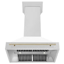 ZLINE 36-Inch Autograph Edition Wall Mount Range Hood in Satin Stainless Steel with White Matte Shell and Gold Handle (8654SNZ-WM36-G)