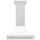 ZLINE 36-Inch Autograph Edition Wall Mount Range Hood in Satin Stainless Steel with White Matte Shell and Gold Handle (8654SNZ-WM36-G)
