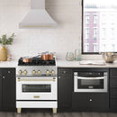 ZLINE 30-Inch Autograph Edition Wall Mount Range Hood in Satin Stainless Steel with Gold Handle (8654SNZ-30-G)