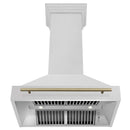 ZLINE 36-Inch Autograph Edition Wall Mount Range Hood in Satin Stainless Steel with Champagne Bronze Handle (8654SNZ-36-CB)