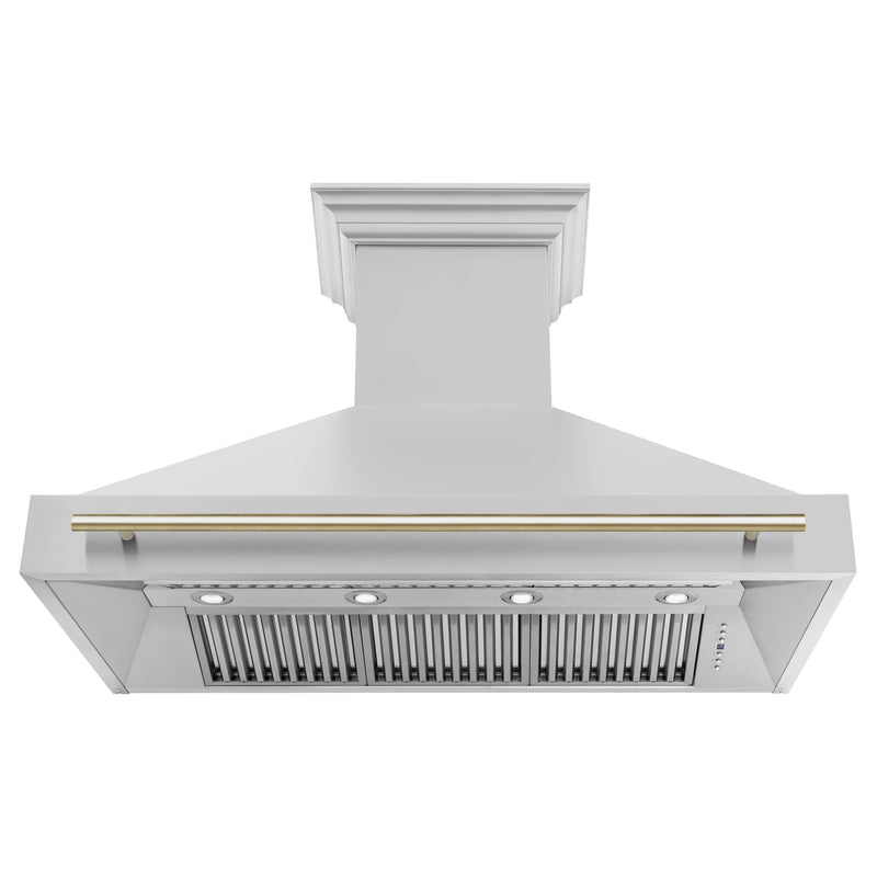 ZLINE 48-Inch Autograph Edition Wall Mount Range Hood in Stainless Steel with Gold Handle (8654STZ-48-G)