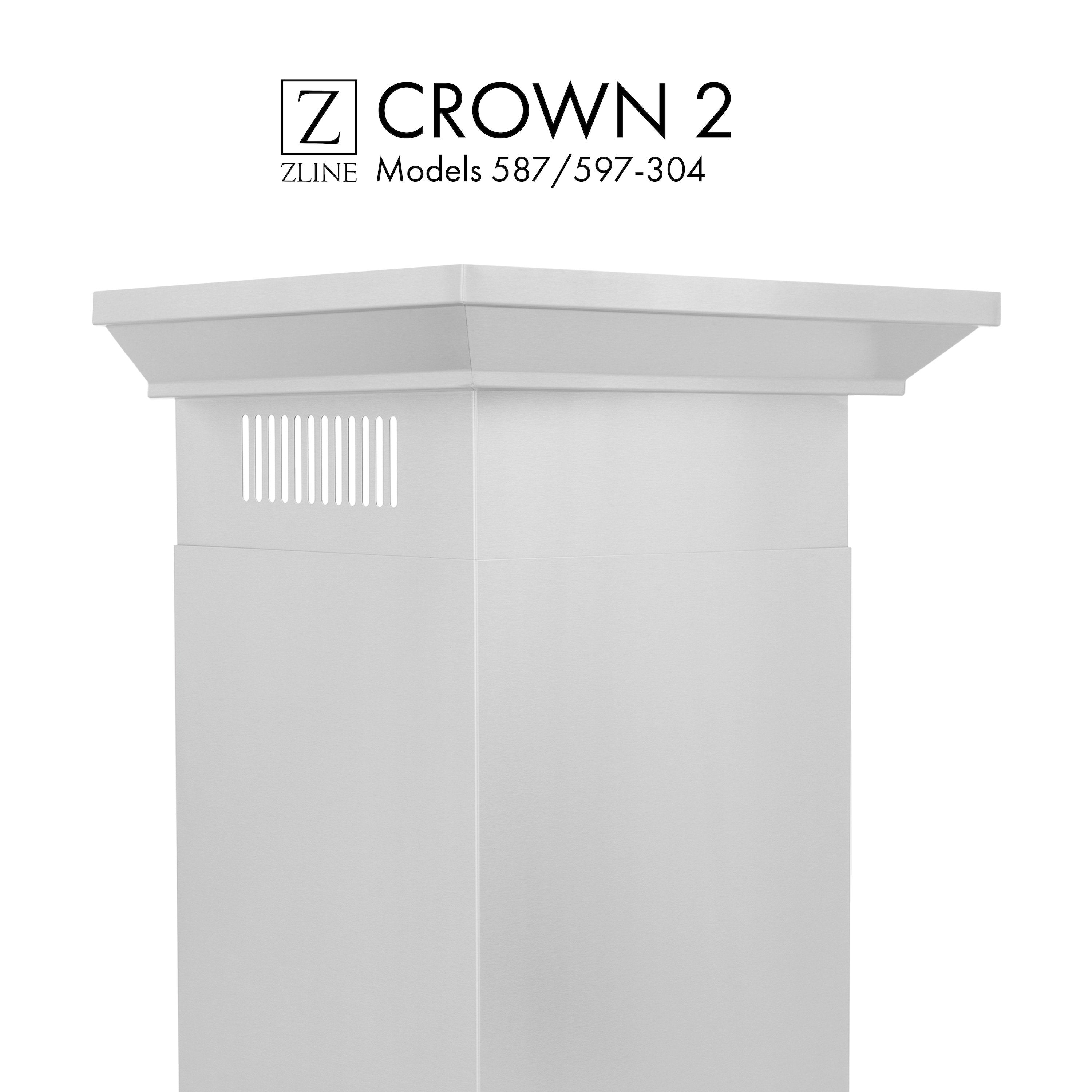 White crown molding profile for wall-mount range hood, rectangular top with vent slots