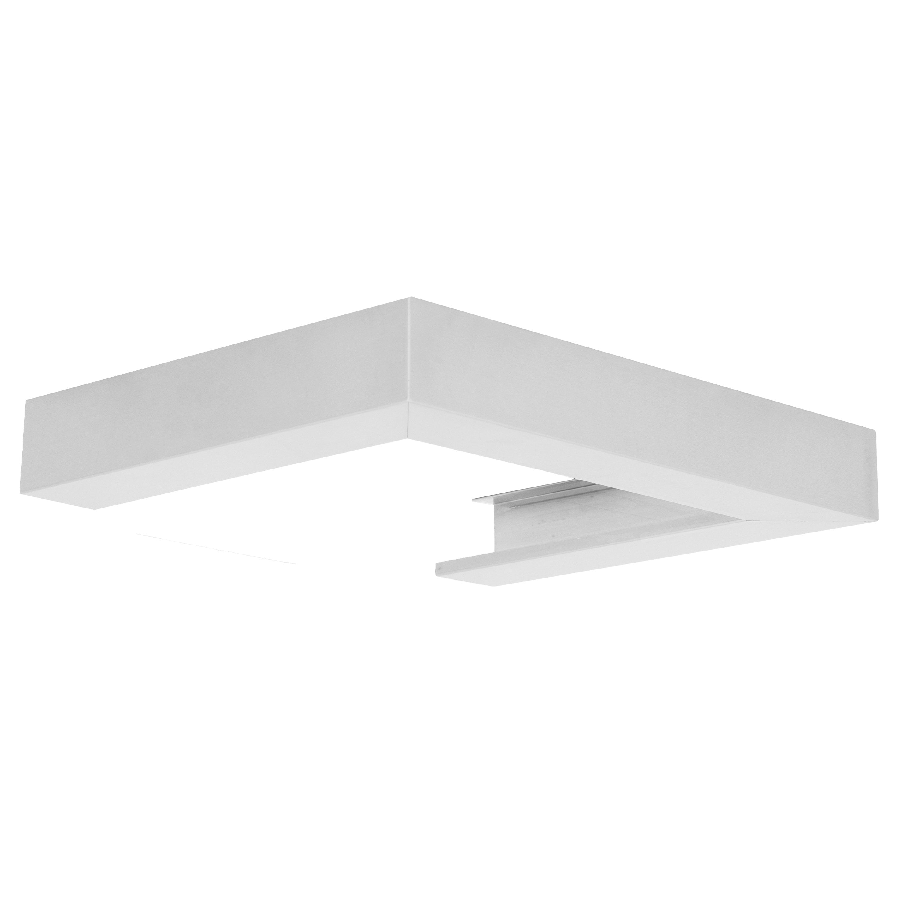 Wall-mount corner crown molding profile in white, angled top with offset ledge