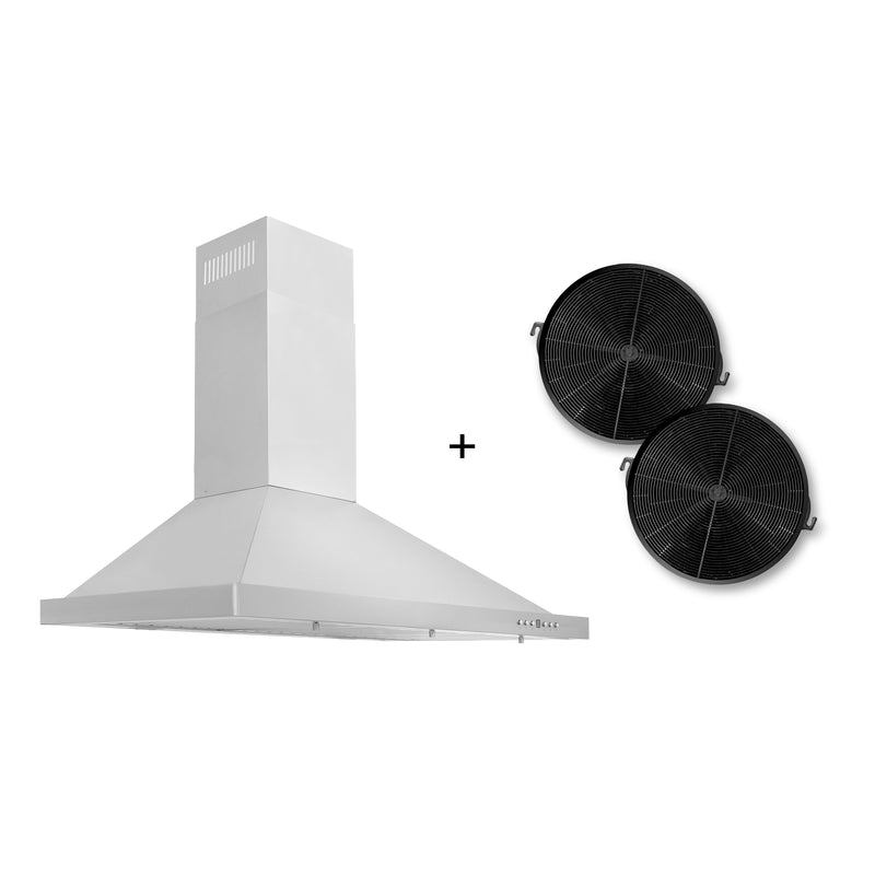ZLINE 36-Inch Convertible Wall Mount Range Hood in Stainless Steel with Set of 2 Charcoal Filters, LED lighting, and Baffle Filters (KB-CF-36)