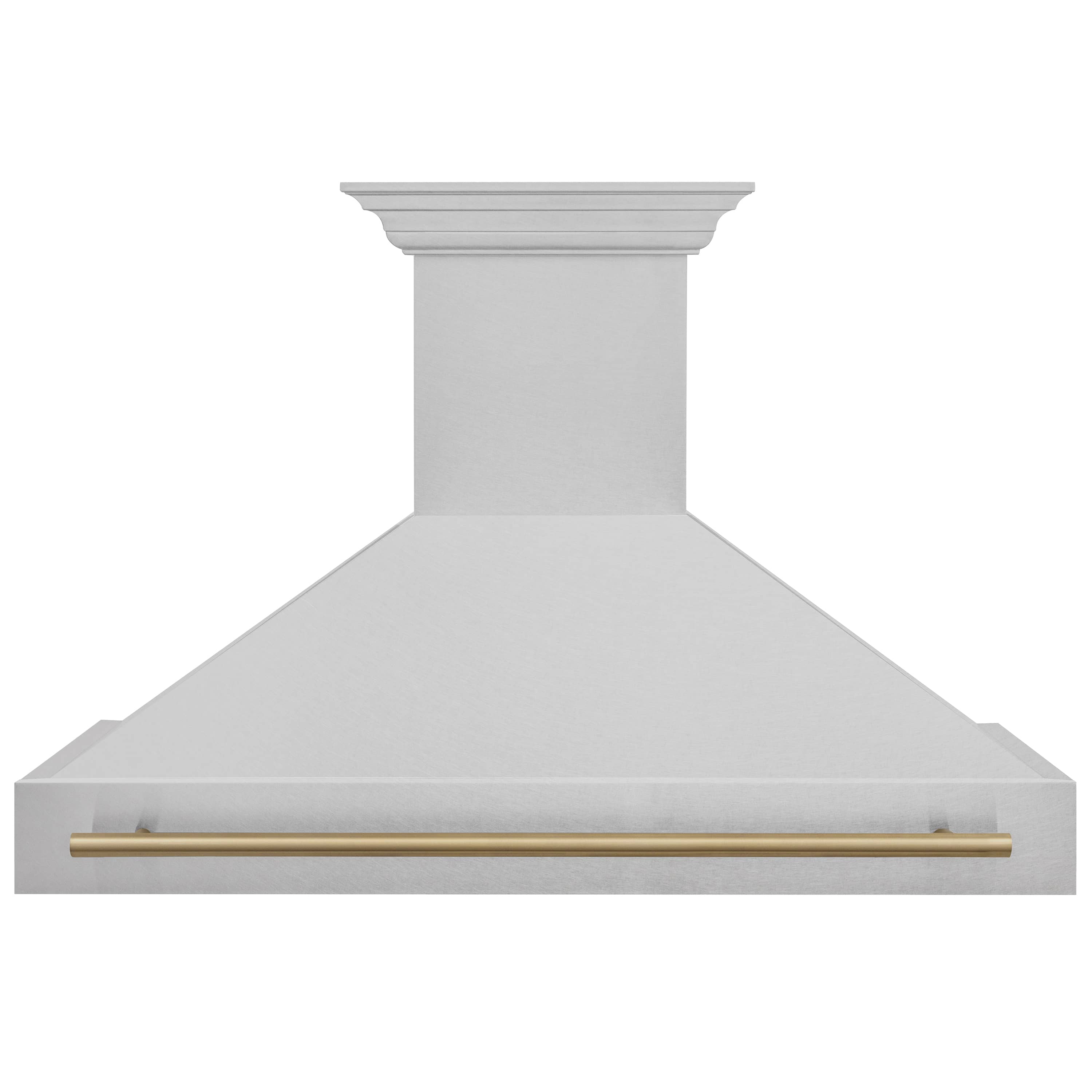 Wall-mounted stainless range hood with champagne bronze handle trim