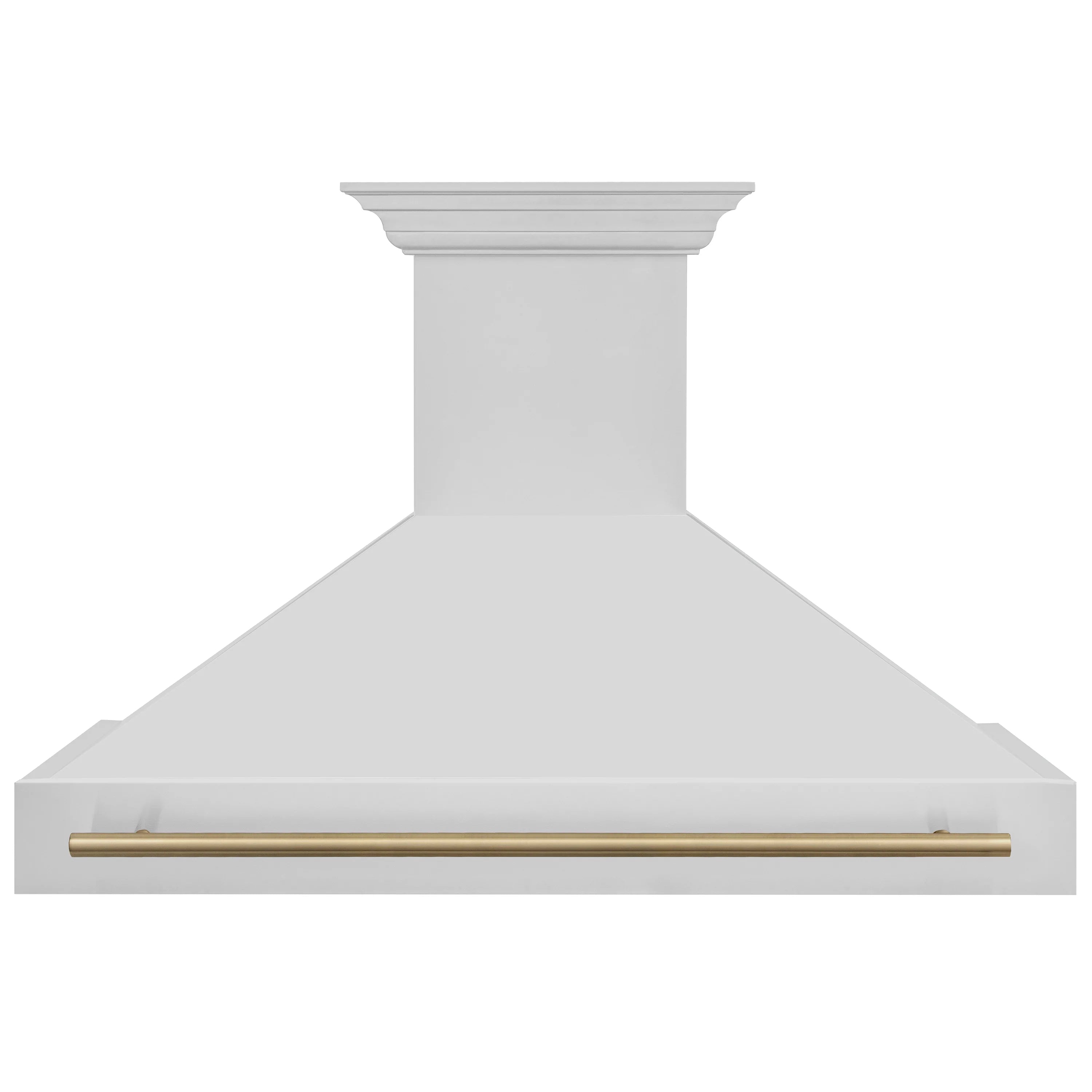 Stainless steel wall range hood front profile with champagne bronze trim bar