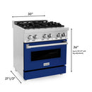 ZLINE 2-Piece Appliance Package - 30-inch Dual Fuel Range with Blue Gloss Door and Convertible Vent Range Hood in Stainless Steel (2KP-RABGRH30)