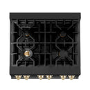 ZLINE Autograph Edition 3-Piece Appliance Package - 30-Inch Dual Fuel Range, Wall Mounted Range Hood, & 24-Inch Tall Tub Dishwasher in Black Stainless Steel with Gold Trim (3AKP-RABRHDWV30-G)