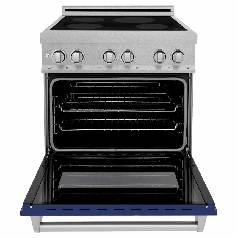 ZLINE 30-inch Legacy Series Induction Range with 4 Element Stove and 4.0 Cu. Ft. Electric Oven in Fingerprint Resistant DuraSnow® Stainless Steel with Blue Gloss Door (RAINDS-BG-30)