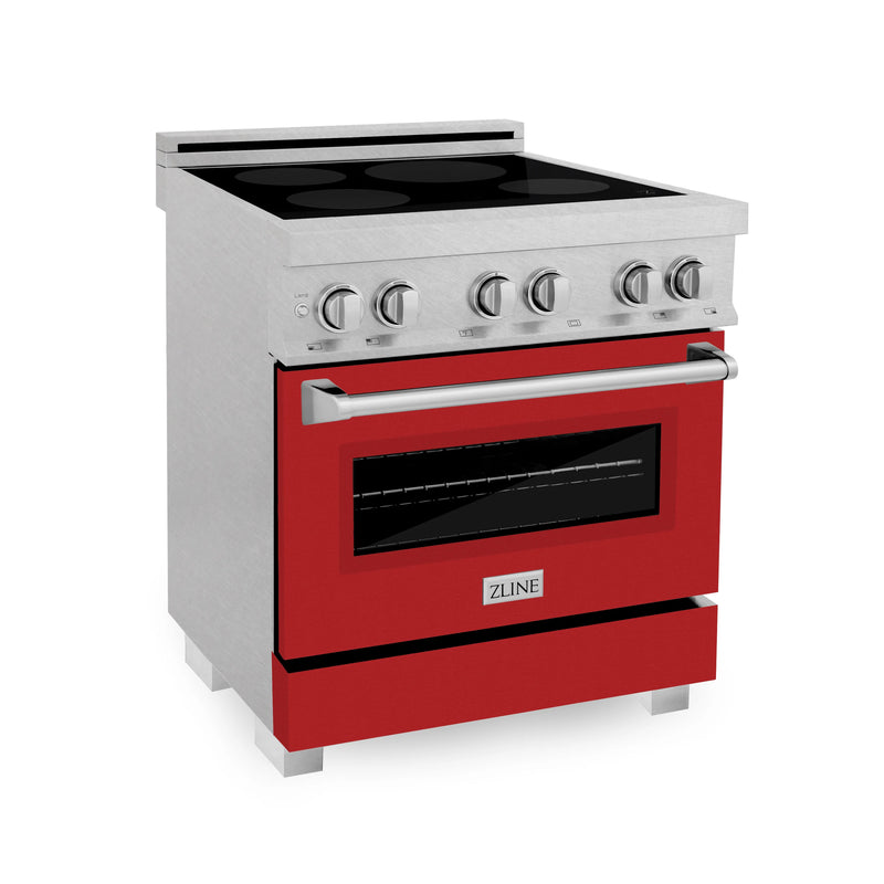 ZLINE 30-Inch 4.0 cu. ft. Induction Range with a 4 Element Stove and Electric Oven in DuraSnow Stainless Steel with Red Matte Door (RAINDS-RM-30)