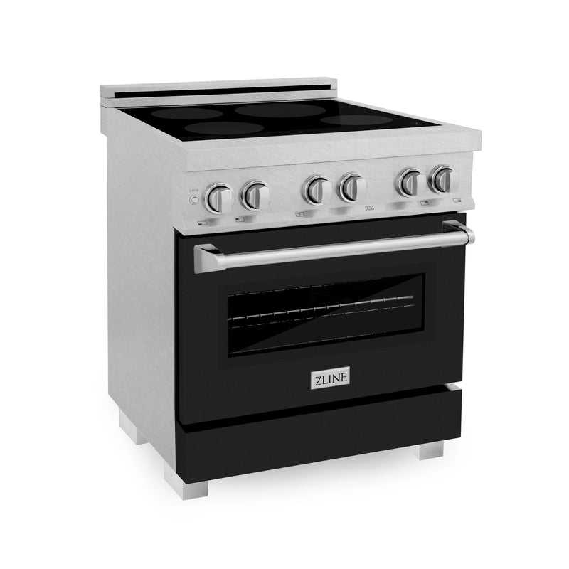 ZLINE 30-Inch 4.0 cu. ft. Induction Range with a 4 Element Stove and Electric Oven in DuraSnow Stainless Steel with Black Matte Door (RAINDS-BLM-30)