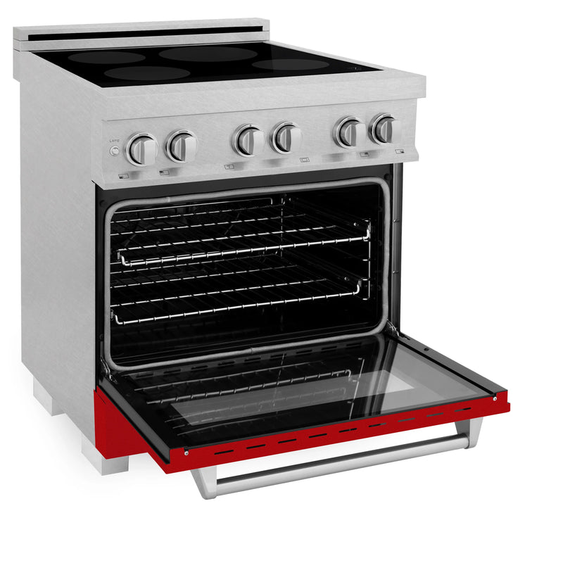 ZLINE 30-Inch 4.0 cu. ft. Induction Range with a 4 Element Stove and Electric Oven in DuraSnow Stainless Steel with Red Gloss Door (RAINDS-RG-30)