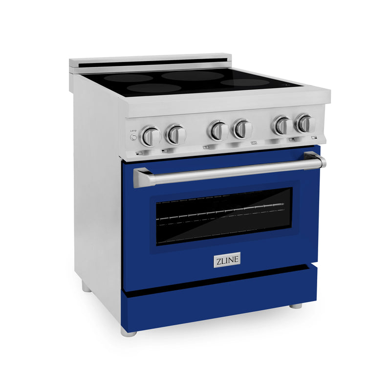 ZLINE 30-Inch 4.0 cu. ft. Induction Range with a 4 Element Stove and Electric Oven in Stainless Steel with Blue Gloss Door (RAIND-BG-30)