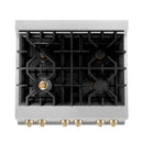ZLINE Legacy Series Autograph Edition 30-inch Dual Fuel Range with Gas Stove and 4.0 Cu. Ft. Electric Oven in Fingerprint Resistant Satin Stainless Steel with Gold Accents (RASZ-SN-30-G)