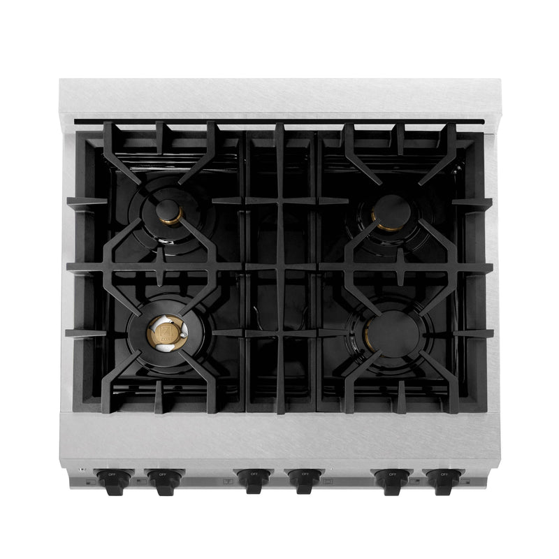 ZLINE Autograph Edition 30-Inch 4.0 cu. ft. Dual Fuel Range with Gas Stove and Electric Oven in DuraSnow® Stainless Steel with Matte Black Accents (RASZ-SN-30-MB)