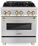 ZLINE Autograph Edition 2-Piece Appliance Package - 30-Inch Dual Fuel Range & Wall Mounted Range Hood in Stainless Steel with Gold Trim (2AKP-RARH30-G)