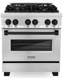ZLINE Legacy Series Autograph Edition 30-inch Dual Fuel Range with Gas Stove and 4.0 Cu. Ft. Electric Oven in Stainless Steel with Matte Black Accents (RAZ-30-MB)