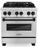 ZLINE Autograph Edition 4-Piece Appliance Package - 30-Inch Dual Fuel Range, Refrigerator with Water Dispenser, Wall Mounted Range Hood, & 24-Inch Tall Tub Dishwasher in Stainless Steel with Matte Black Trim (4AKPR-RARHDWM30-MB)