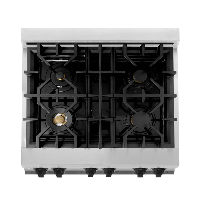 ZLINE Autograph Edition 30-Inch 4.0 cu. ft. Dual Fuel Range with Gas Stove and Electric Oven in Stainless Steel with Matte Black Accents (RAZ-30-MB)