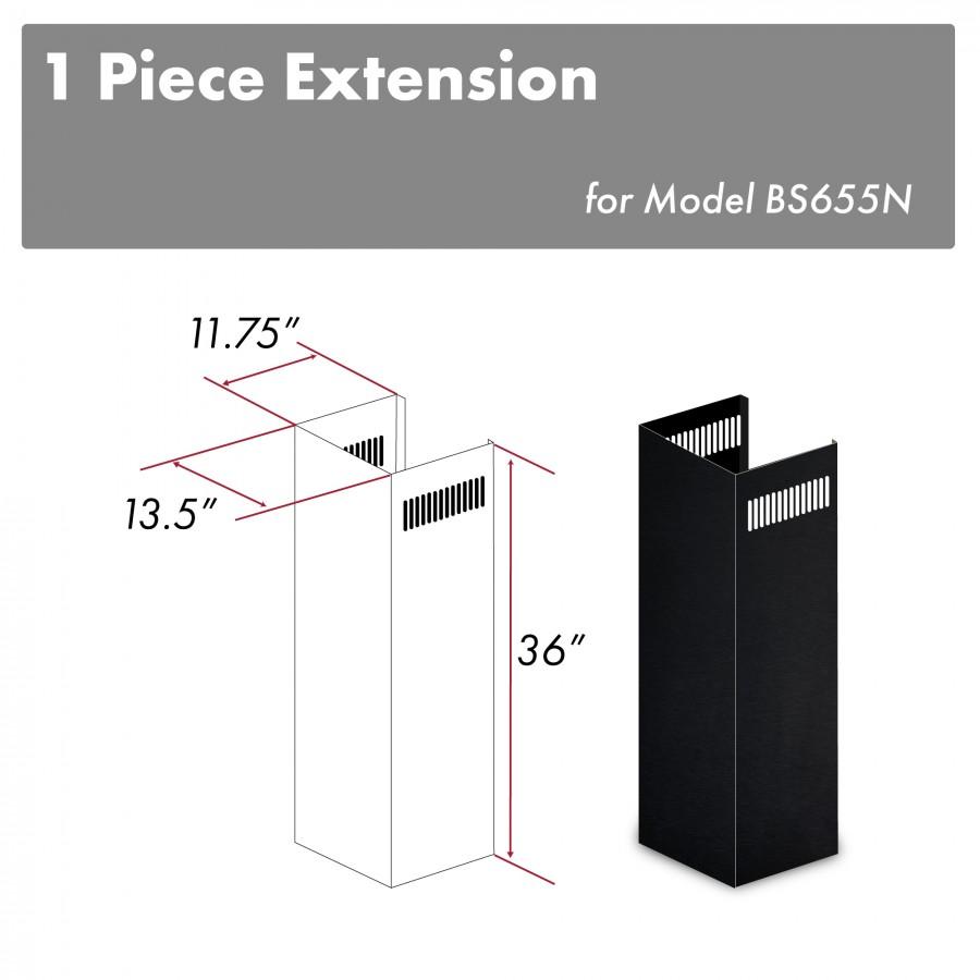 Black stainless steel 1-piece chimney extension, rectangular duct with vent slots, 36 in