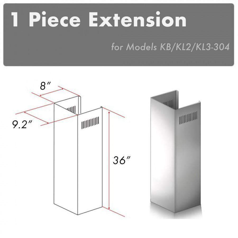 Stainless steel chimney extension, rectangular flue with vent slots and 36 in height