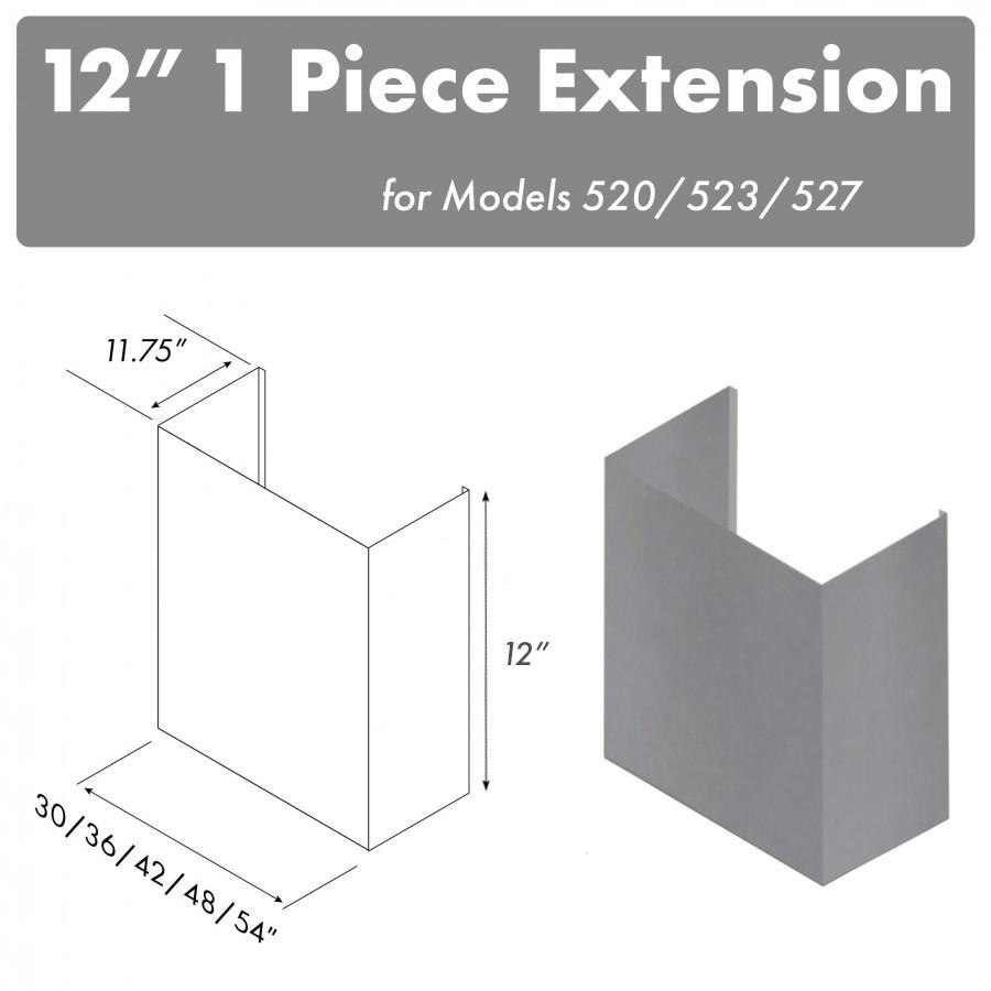 12-inch chimney extension duct piece, 1-piece gray metal for range hood