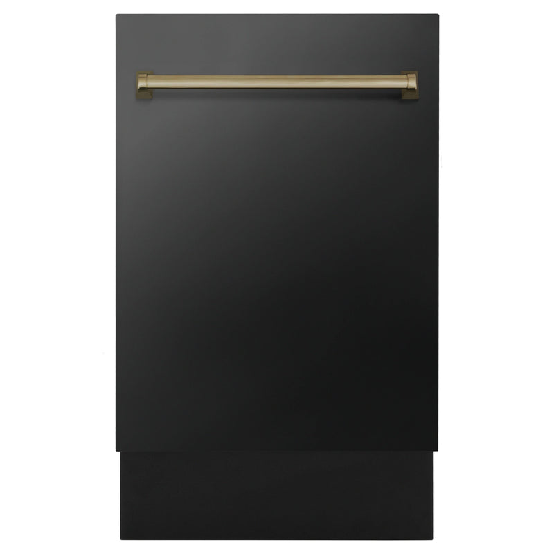 ZLINE 18" Autograph Edition Tall Tub Dishwasher in Black Stainless Steel with Champagne Bronze Handle (DWVZ-BS-18-CB) Dishwashers ZLINE 