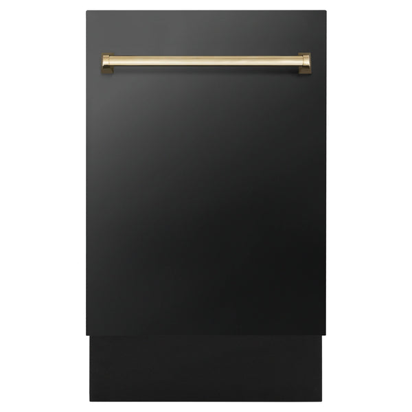 ZLINE 18" Autograph Edition Tall Tub Dishwasher in Black Stainless Steel with Gold Handle (DWVZ-BS-18-G) Dishwashers ZLINE 