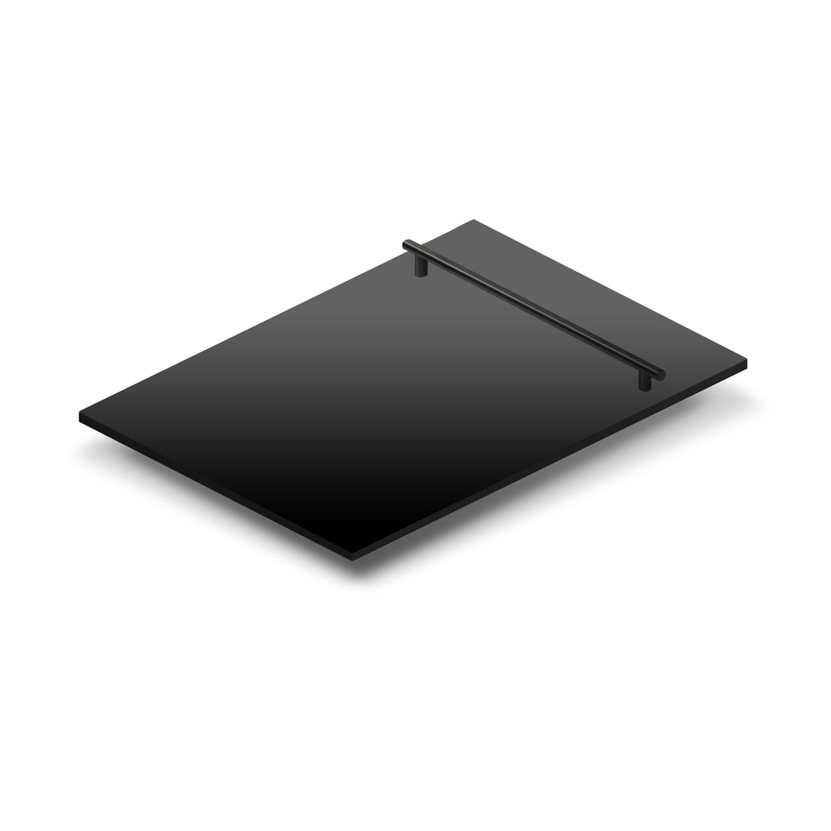 Compact black stainless steel dishwasher top control with modern bar handle, flat door