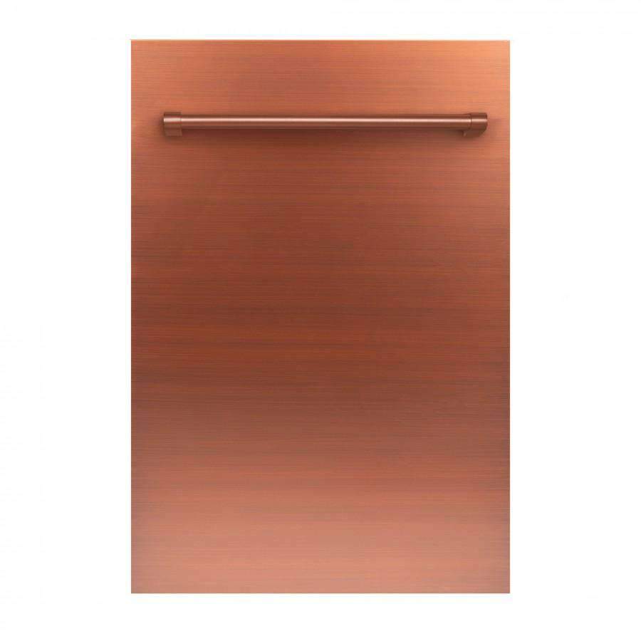 Copper dishwasher door panel with horizontal handle bar