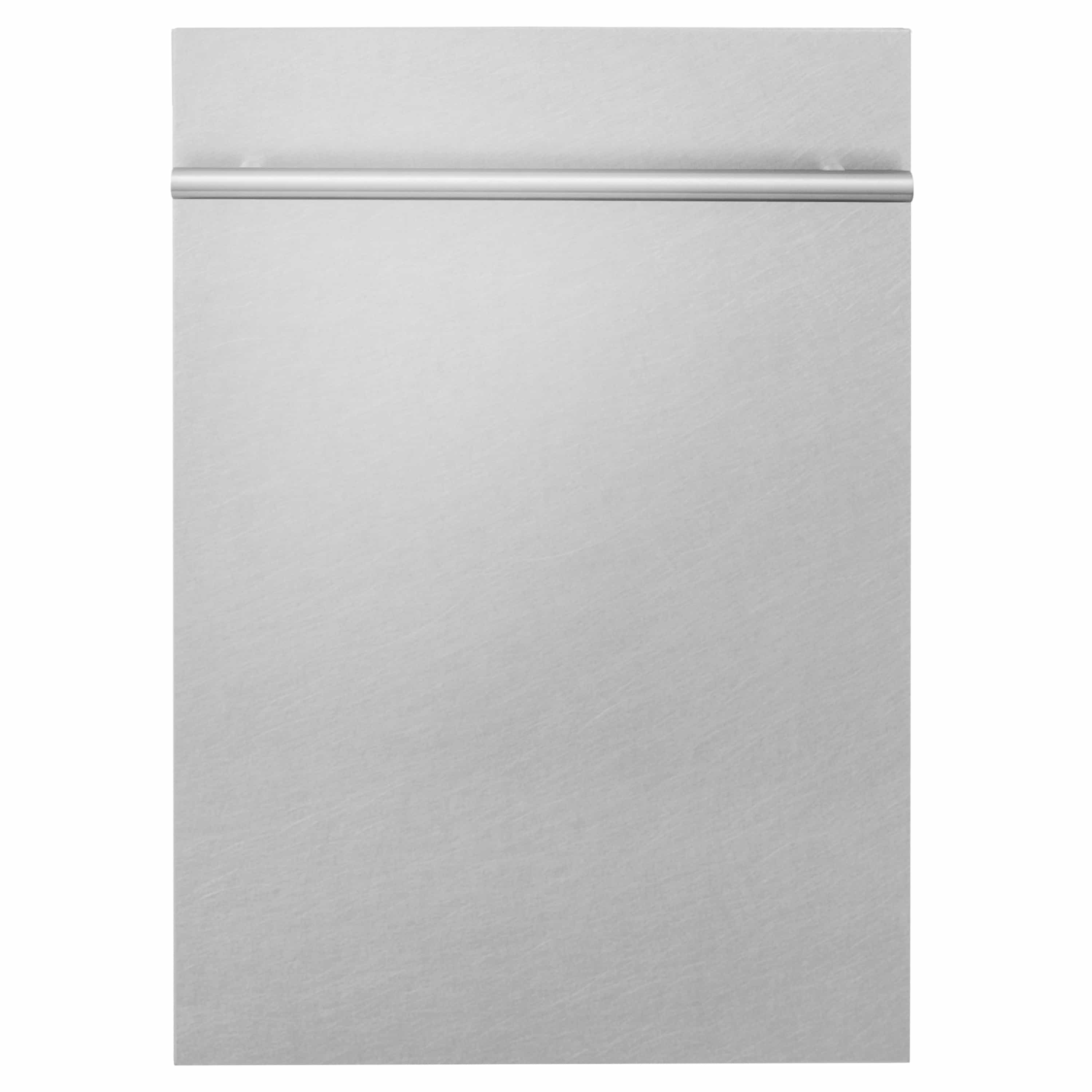 Dishwasher door front panel in satin stainless steel finish