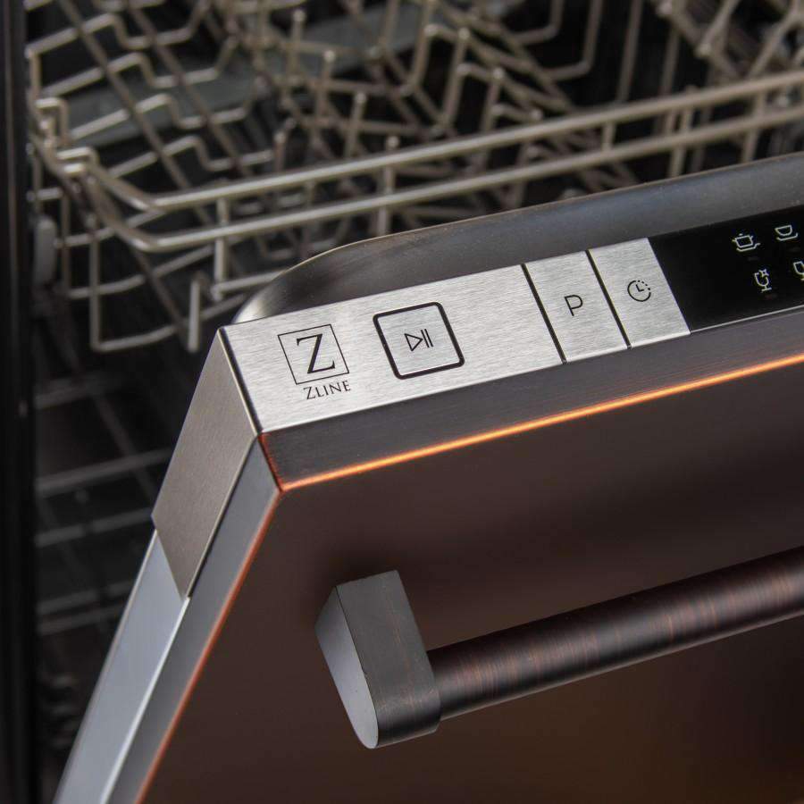 Oil-rubbed bronze dishwasher handle and touch control icons