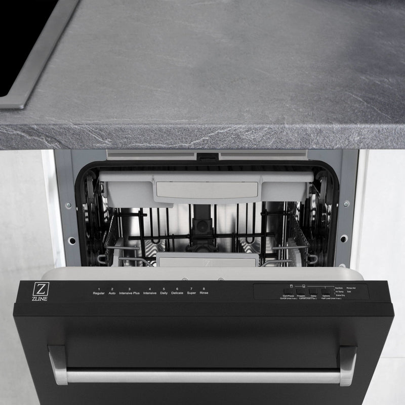 ZLINE 18" Tallac Series 3rd Rack Top Control Dishwasher in Black Matte with Stainless Steel Tub, 51dBa (DWV-BLM-18) Dishwashers ZLINE 