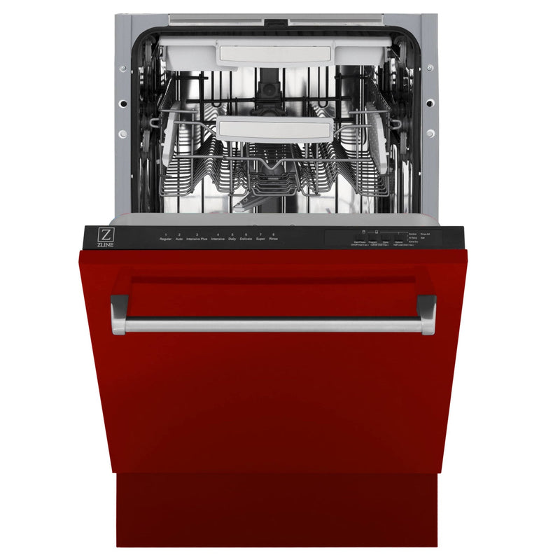 ZLINE 18" Tallac Series 3rd Rack Top Control Dishwasher in Red Gloss with Stainless Steel Tub, 51dBa (DWV-RG-18) Dishwashers ZLINE 