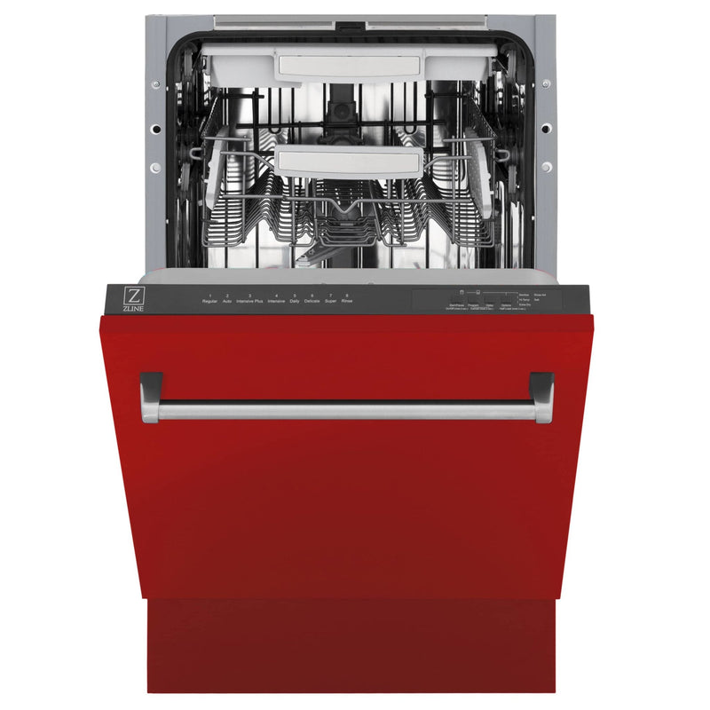 ZLINE 18" Tallac Series 3rd Rack Top Control Dishwasher in Red Matte with Stainless Steel Tub, 51dBa (DWV-RM-18) Dishwashers ZLINE 