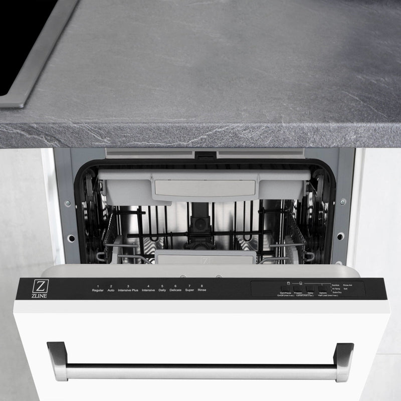 ZLINE 18" Tallac Series 3rd Rack Top Control Dishwasher in White Matte with Stainless Steel Tub, 51dBa (DWV-WM-18) Dishwashers ZLINE 
