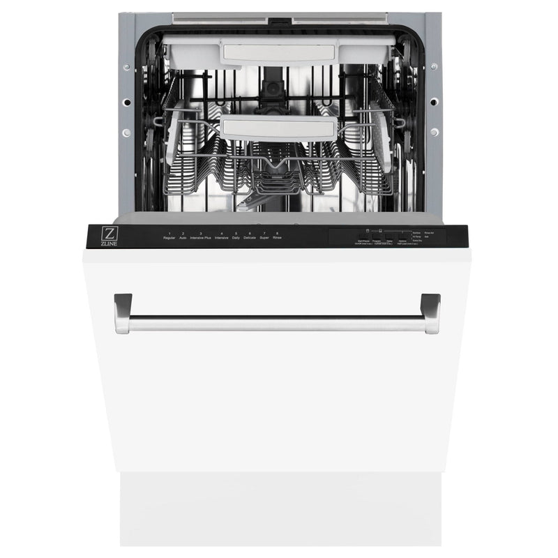 ZLINE 18" Tallac Series 3rd Rack Top Control Dishwasher in White Matte with Stainless Steel Tub, 51dBa (DWV-WM-18) Dishwashers ZLINE 