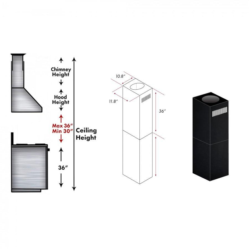 ZLINE 2-36 in. Chimney Extensions for 10 ft. to 12 ft. Ceilings (2PCEXT-BSKE2iN) Range Hood Accessories ZLINE 