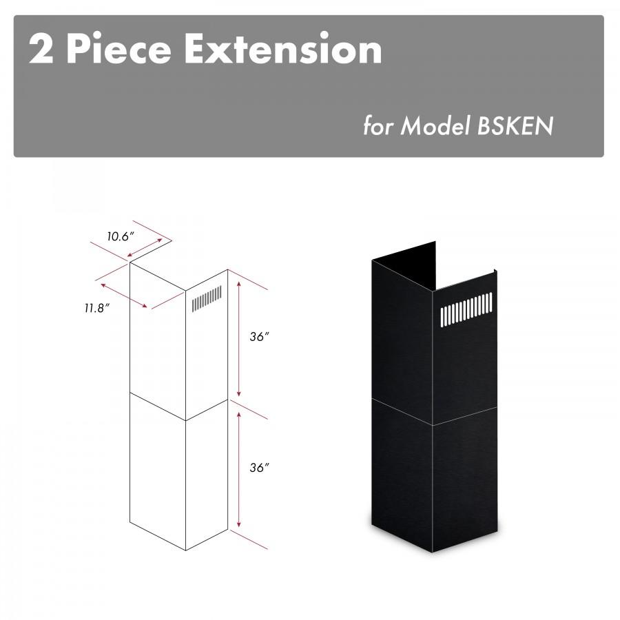 Black stainless steel chimney extension with slotted vent opening, tall rectangular duct
